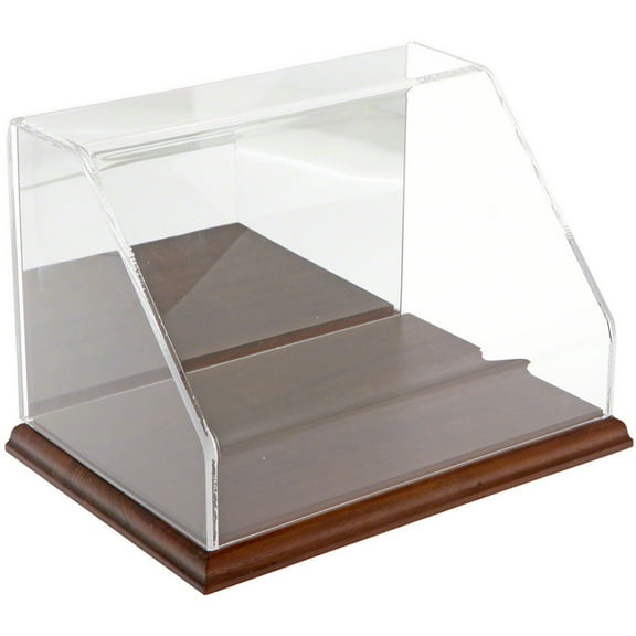 Plymor Clear Acrylic Slant Front Display Case with Hardwood Base (Mirror Back), 9" W x 6" D x 6" H