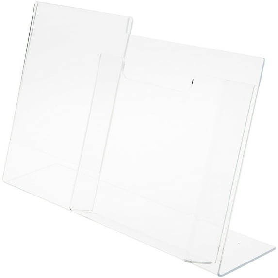 Plymor Clear Acrylic Slanted-Back Countertop Sign Holder with Pocket for 8.5" x 11" Sheets, 11" H x 18.375" W x 5.75" D