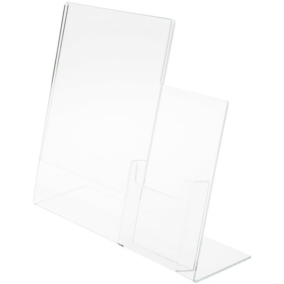 Plymor Clear Acrylic Slanted-Back Countertop Sign Holder with Tri-Fold Brochure Pocket on Right, 11" H x 13" W x 5" D (2 Pack)