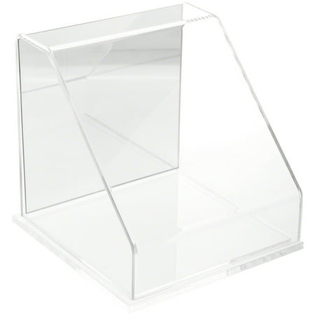 Plymor Clear Acrylic Slanted Front Display Case with Base (Mirror Back), 8" x 8" x 8"