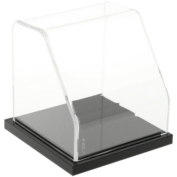 Plymor Clear Acrylic Slanted Front Display Case with Black Base, 4" x 4" x 4"