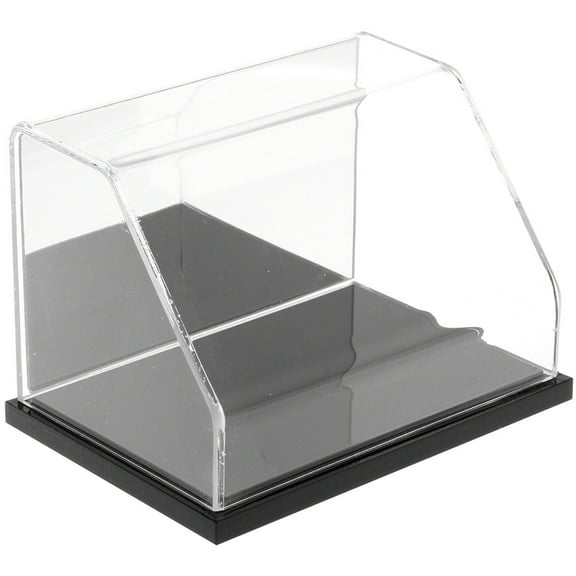 Plymor Clear Acrylic Slanted Front Display Case with Black Base (Mirror Back), 6" W x 4" D x 4" H