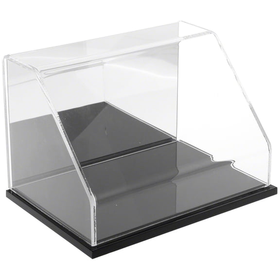 Plymor Clear Acrylic Slanted Front Display Case with Black Base (Mirror Back), 9" W x 6" D x 6" H