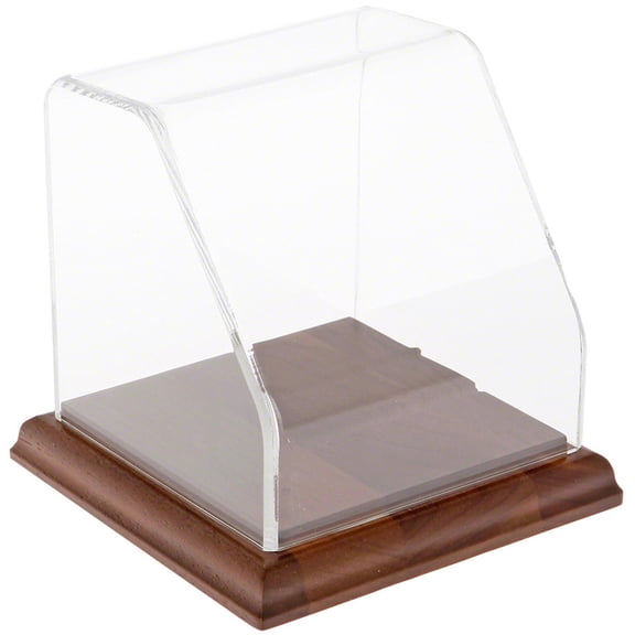 Plymor Clear Acrylic Slanted Front Display Case with Hardwood Base, 4" x 4" x 4"
