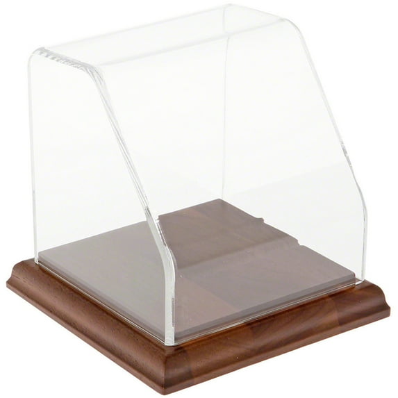 Plymor Clear Acrylic Slanted Front Display Case with Hardwood Base, 4" x 4" x 4"
