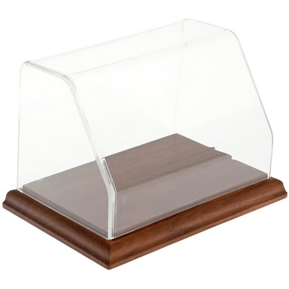 Plymor Clear Acrylic Slanted Front Display Case with Hardwood Base, 6" W x 4" D x 4" H