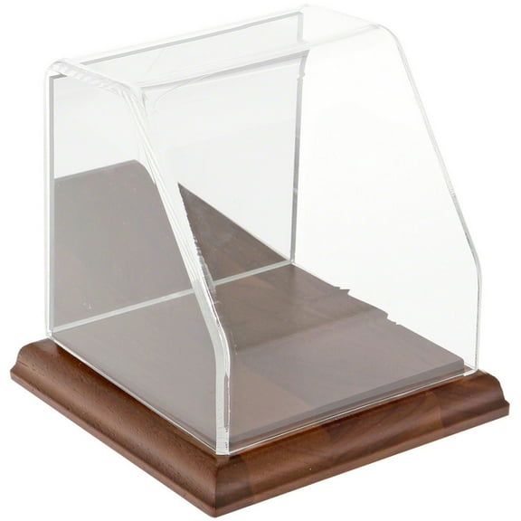 Plymor Clear Acrylic Slanted Front Display Case with Hardwood Base (Mirror Back), 4" x 4" x 4"