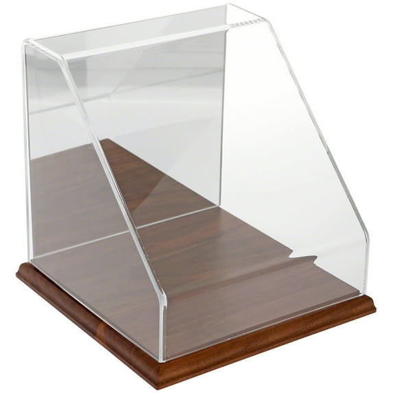 Plymor Clear Acrylic Slanted Front Display Case with Hardwood Base (Mirror Back), 8" x 8" x 8"