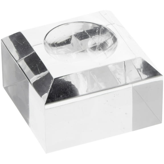 Plymor Clear Acrylic Square Display Base with Indented Circle to Hold Egg, Marble, Ball or Sphere, 1.5" W x 1.5" D x 1" H (0.875" Circle), Pack of 2