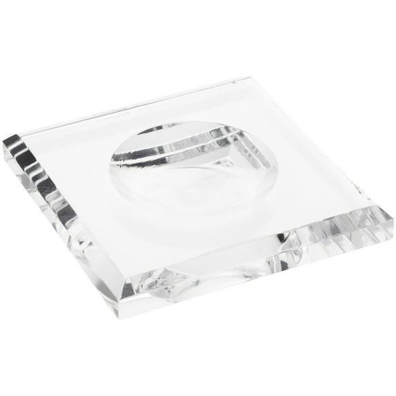Plymor Clear Acrylic Square Display Base with Indented Circle to Hold Egg, Marble, Ball or Sphere, 3.5" W x 3.5" D x 0.5" H (2" Circle), Pack of 3