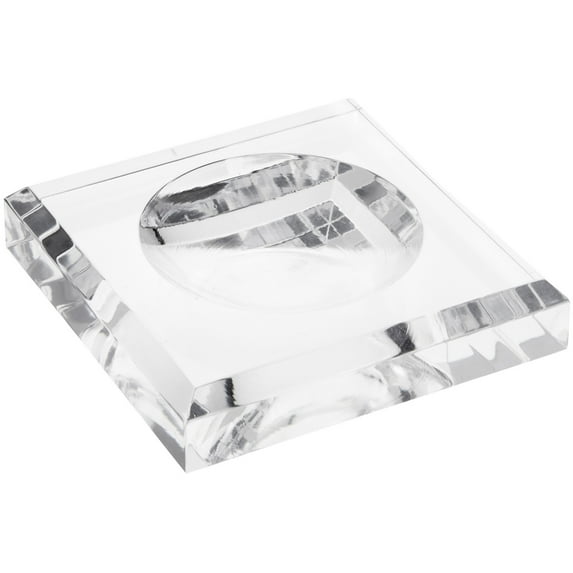 Plymor Clear Acrylic Square Display Base with Indented Circle to Hold Egg, Marble, Ball or Sphere, 3.5" W x 3.5" D x 0.75" H (2.5" Circle), Pack of 6