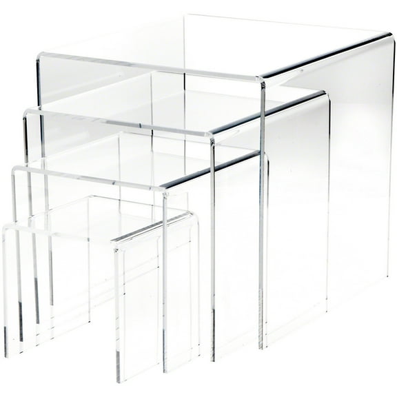 Plymor Clear Acrylic Square Display Risers, 6", 8", 10", 12" Assortment Pack, Set of 4 (Large) (1/4" thick)