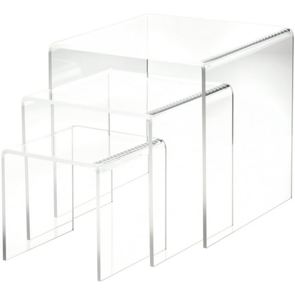 Plymor Clear Acrylic Square Display Risers, 6", 8", 10" Assortment Pack, Set of 3 (Large) (1/4" thick)