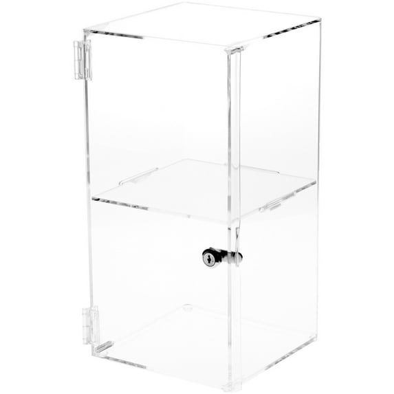 Plymor Clear Acrylic Square Locking Display Case, 1 Shelf, 16" H x 8" W x 8" D