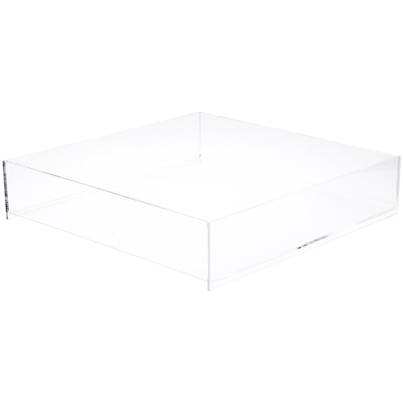 Plymor Clear Acrylic Square Open Top Merchandise Display Tray, 18" W x 18" D x 4" H