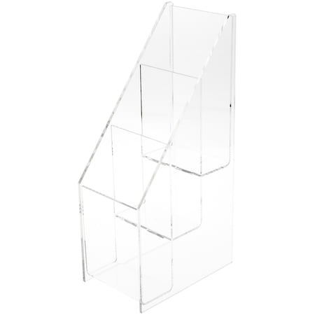 Plymor Clear Acrylic Vertical 3-Level Tri-Fold Brochure Literature Rack (Countertop), Fits Documents Up to 4" Wide