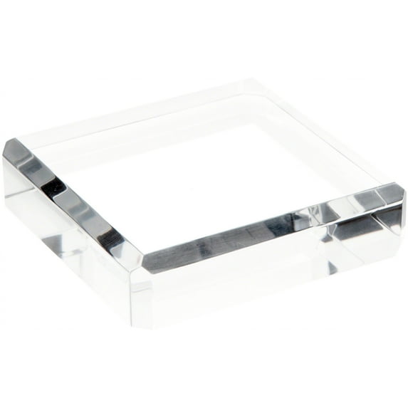Plymor Clear Polished Acrylic Square Beveled Display Base, 4" W x 4" D x 1" H, Pack of 2