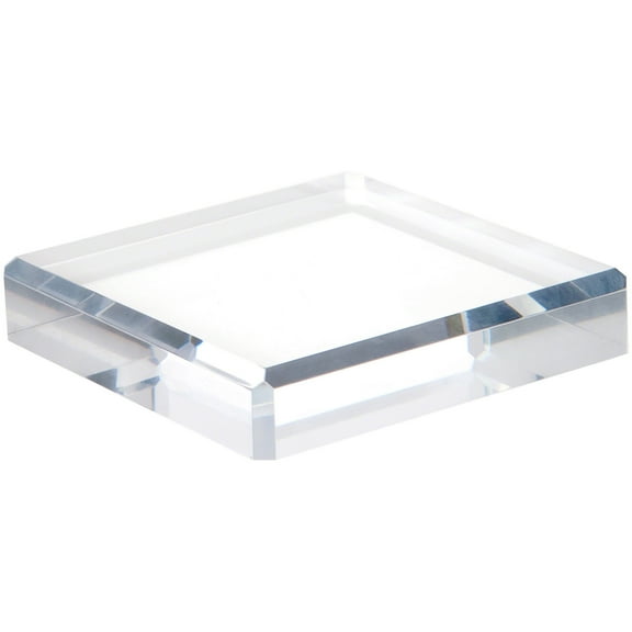 Plymor Clear Polished Acrylic Square Beveled Display Base, 5" W x 5" D x 1" H, Pack of 2
