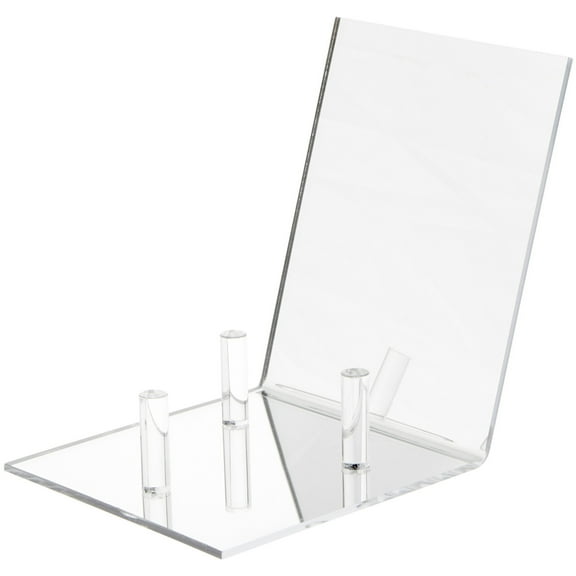 Plymor Folded Acrylic Mirror with 3 Prongs Display for Sports Ball or Mineral Sphere, 4.5" H x 4.5" W x 5" D