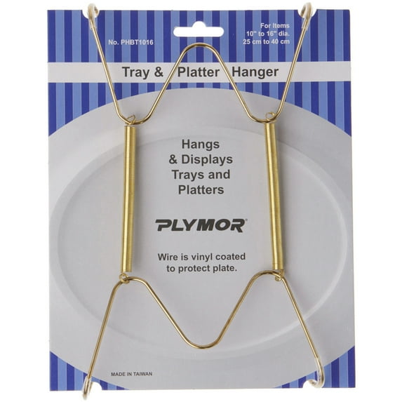 Plymor Gold Finish Wall Mountable Tray and Platter Hanger, 8.25" H x 4.75" W x 0.875" D (For Trays or Platters 10" - 16"), Pack of 3