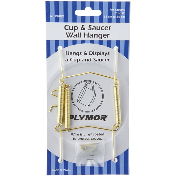 Plymor Gold-toned Wall Mountable Tension Cup & Saucer Hanger, 8" H x 2.75" W x 1" D (2 Pack)