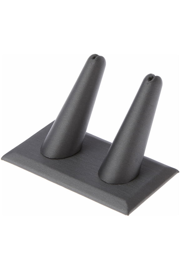 Gray Faux Leather Ring Finger Display, Double on Rectangular Base, 3.625" W x 2.125" D x 2.25" H (Pack of 2)