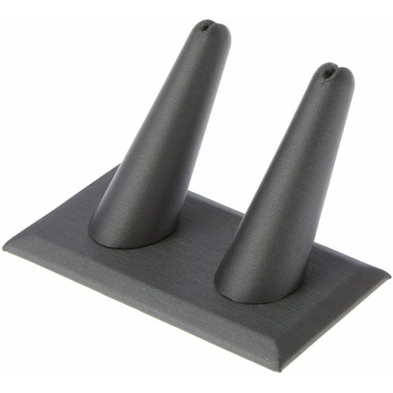 Plymor Gray Faux Leather Ring Finger Display, Double on Rectangular Base, 3.625" W x 2.125" D x 2.25" H (Pack of 2)