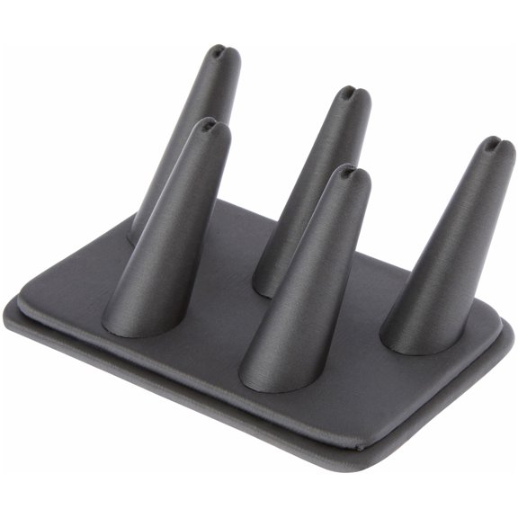 Plymor Gray Faux Leather Ring Finger Display, Five on Rectangular Base, 5.25" W x 3.625" D x 2.25" H