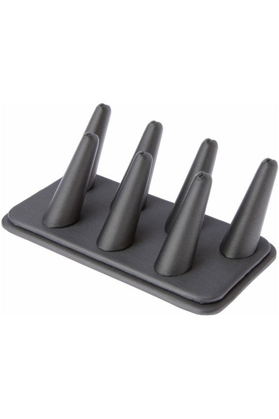 Gray Faux Leather Ring Finger Display, Seven on Rectangular Base, 6.75" W x 3.5" D x 2.25" H (Pack of 2)