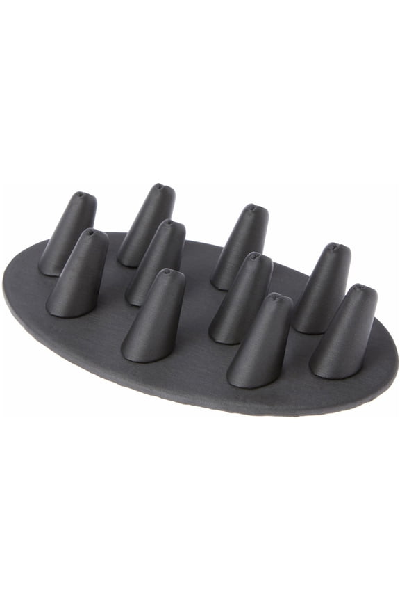 Gray Faux Leather Ring Finger Display, Ten on Oval Base, 7.5" W x 4.5" D x 1" H (Pack of 2)