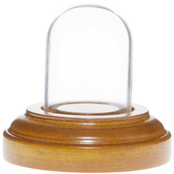 Plymor Miniature 1" x 1.5" Mini Glass Display Dome TINY Cloche (Oak Veneer Base)