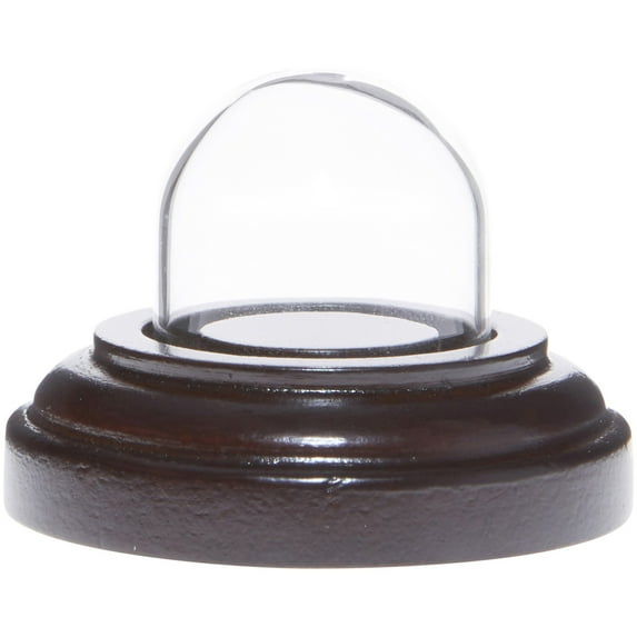Plymor Miniature 1" x 1" Mini Glass Display Dome TINY Cloche (Dark Mahogany Veneer Base)