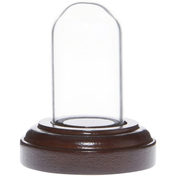 Plymor Miniature 1" x 2" Mini Glass Display Dome TINY Cloche (Dark Mahogany Veneer Base)