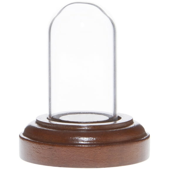 Plymor Miniature 1" x 2" Mini Glass Display Dome TINY Cloche (Walnut Base)
