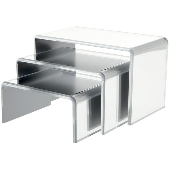 Plymor Mirrored Acrylic Rectangular Display Risers, 4" Deep Assortment Pack, Set of 3 (1/4" Thick) (3 Pack)