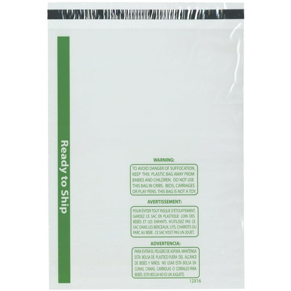 Plymor Ready to Ship 1.5 Mil Wicketed Poly Bags with Permanent Adhesive Strip and Suffocation Warning, 12" x 16" (Pack of 500)