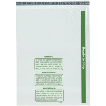 Plymor Ready to Ship 1.5 Mil Wicketed Poly Bags with Permanent Adhesive Strip and Suffocation Warning, 13" x 17" (Pack of 250)