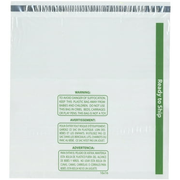 Plymor Ready to Ship 1.5 Mil Wicketed Poly Bags with Permanent Adhesive Strip and Suffocation Warning, 16" x 16" (Pack of 125)