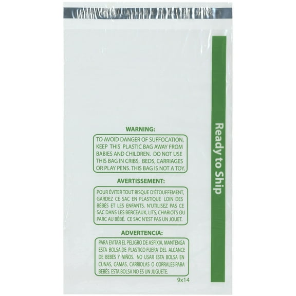 Plymor Ready to Ship 1.5 Mil Wicketed Poly Bags with Permanent Adhesive Strip and Suffocation Warning, 9" x 14" (Pack of 250)