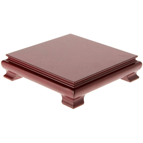 Plymor Red Square Wood Veneer Footed Display Base, 7.5" W x 7.5" D x 1.75" H (7" x 7" Display Area), Pack of 3