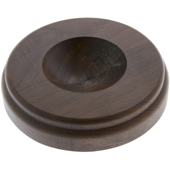 Plymor Revolving Walnut Round Wood Display Base with Indented Circle to Hold Egg, Marble, Ball or Sphere, 5" W x 5" D x 1.125" H (2.5" Circle), Pack of 3