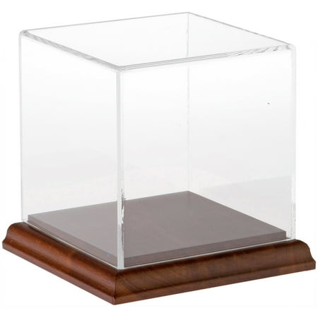Plymor Small Acrylic Display Case with Hardwood Base, 4" x 4" x 4"