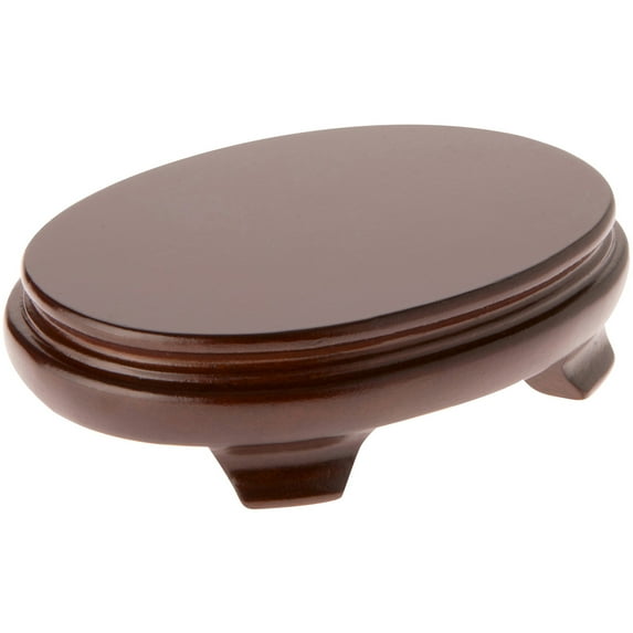 Plymor Walnut Oval Wood Veneer Footed Display Base, 6.375" W x 4.375" D x 1.5" H (6" x 4" Display Area)
