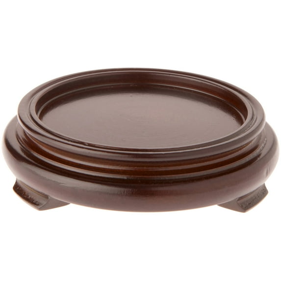 Plymor Walnut Round Wood Veneer Footed Display Base, 4.125" W x 4.125" D x 1" H (3" Display Diameter), Pack of 2