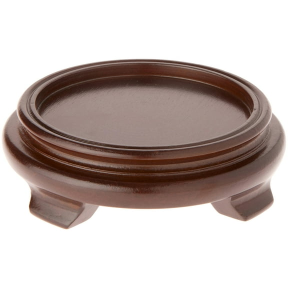 Plymor Walnut Round Wood Veneer Footed Display Base, 5.5" W x 5.5" D x 1.375" H (4" Display Diameter)