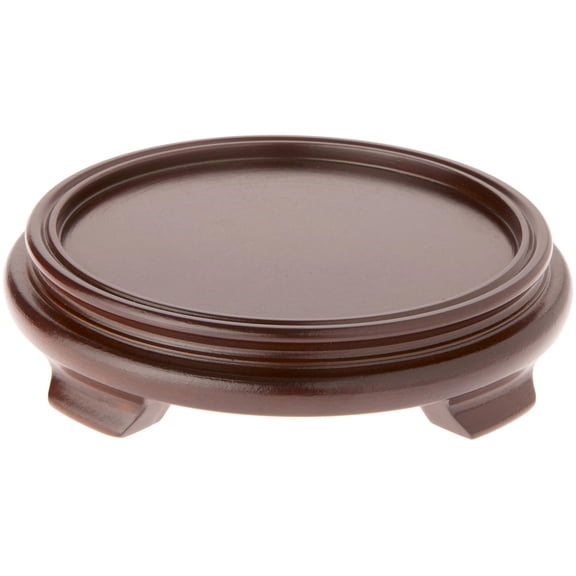 Plymor Walnut Round Wood Veneer Footed Display Base, 7" W x 7" D x 1.5" H (5.5" Display Diameter), Pack of 3