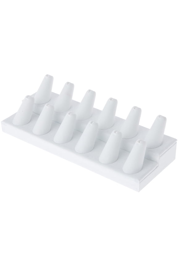 White Faux Leather 2-Tier Ring Finger Display, Twelve on Rectangular Base, 8.125" W x 3.25" D x 2.5" H (Pack of 6)