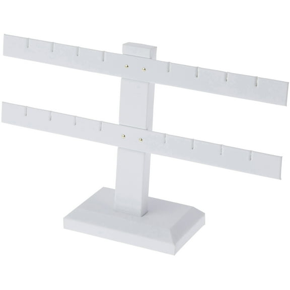 Plymor White Faux Leather Double T-Bar, Eight Pair Earring Display Stand, 10.25" W x 6.5" H