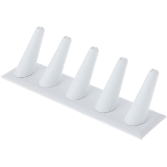 Plymor White Faux Leather Ring Finger Display, Five on Rectangular Base, 8" W x 2.125" D x 2.5" H (Pack of 2)