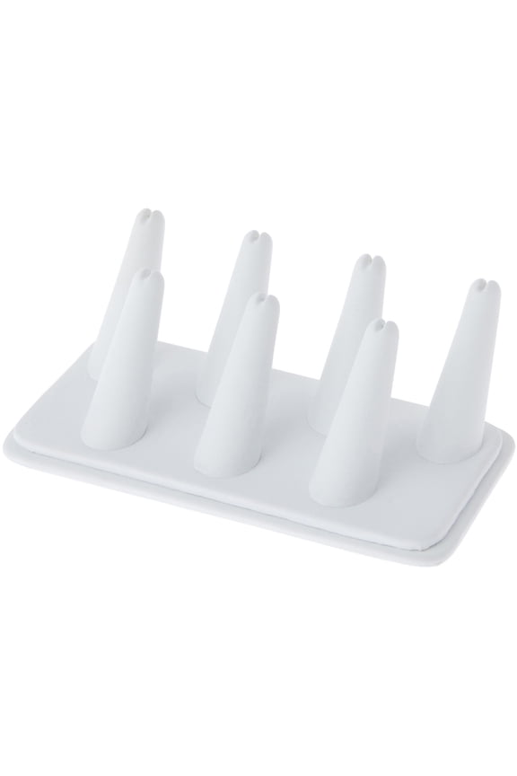 White Faux Leather Ring Finger Display, Seven on Rectangular Base, 6.75" W x 3.5" D x 2.25" H (Pack of 3)